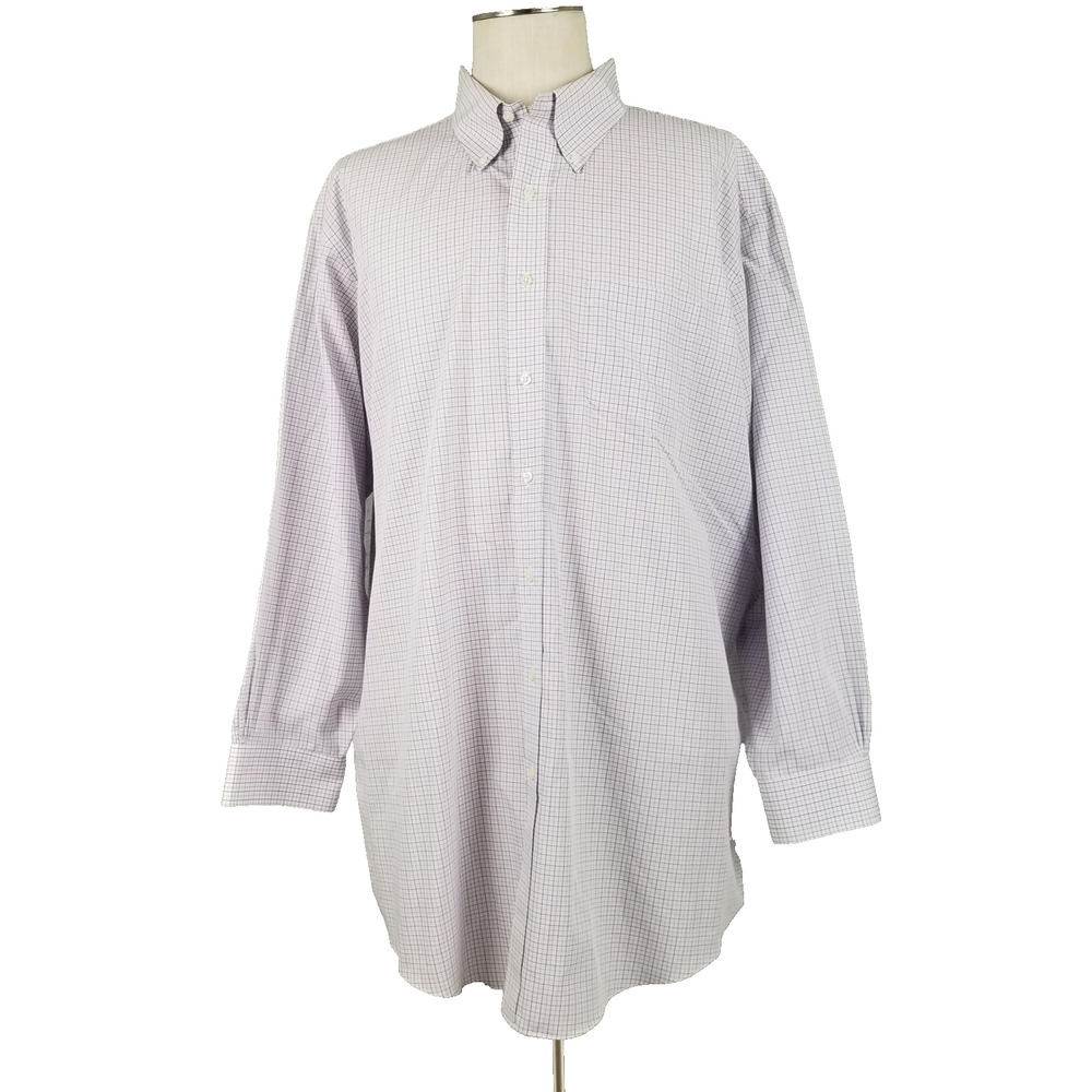 Brooks Brothers Shirt Mens 18.5 2XL White Blue Red Plaid Madison Supima Cotton